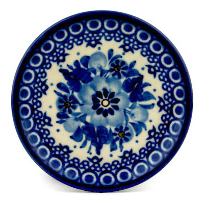 Polish Pottery Mini Plate, Coaster plate Blue Poppy Wreath UNIKAT