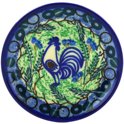 Polish Pottery Mini Plate, Coaster plate Blue Rooster UNIKAT