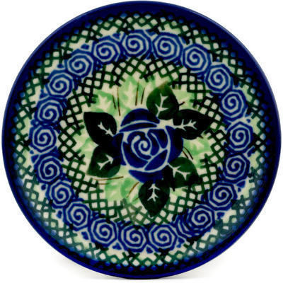 Polish Pottery Mini Plate, Coaster plate Blue Rose Basket UNIKAT