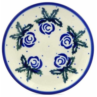 Polish Pottery Mini Plate, Coaster plate Blue Rose