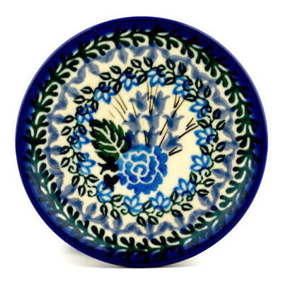 Polish Pottery Mini Plate, Coaster plate Blue Rose Trellis UNIKAT