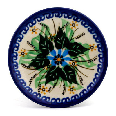 Polish Pottery Mini Plate, Coaster plate Blue Star Flower UNIKAT