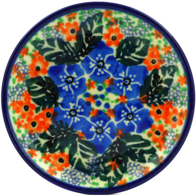 Polish Pottery Mini Plate, Coaster plate Blue Star Flowers UNIKAT