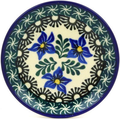 Polish Pottery Mini Plate, Coaster plate Blue Violets