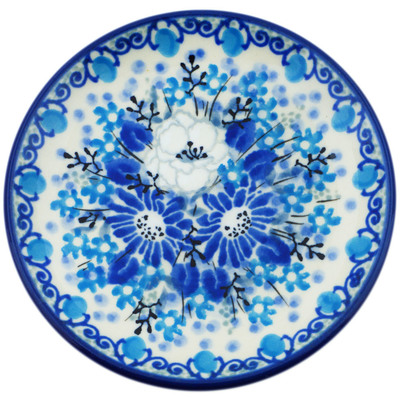 Polish Pottery Mini Plate, Coaster plate Blue Wildflower Meadow UNIKAT