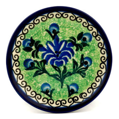 Polish Pottery Mini Plate, Coaster plate Blueberry Blooms UNIKAT