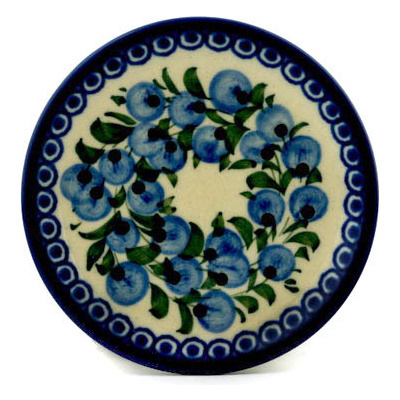 Polish Pottery Mini Plate, Coaster plate Blueberry Wreath UNIKAT