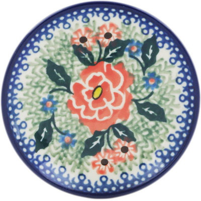 Polish Pottery Mini Plate, Coaster plate Bold Carnation UNIKAT