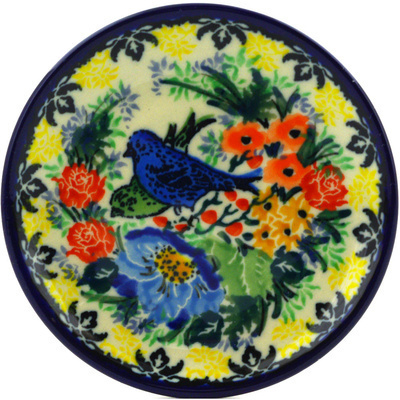 Polish Pottery Mini Plate, Coaster plate Bountiful Birds UNIKAT