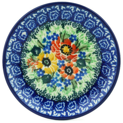 Polish Pottery Mini Plate, Coaster plate Bountiful Bouquet UNIKAT