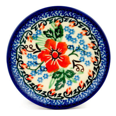 Polish Pottery Mini Plate, Coaster plate Brilliant Pansy UNIKAT
