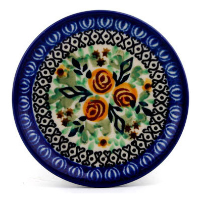 Polish Pottery Mini Plate, Coaster plate Brown Cabbage Rose UNIKAT
