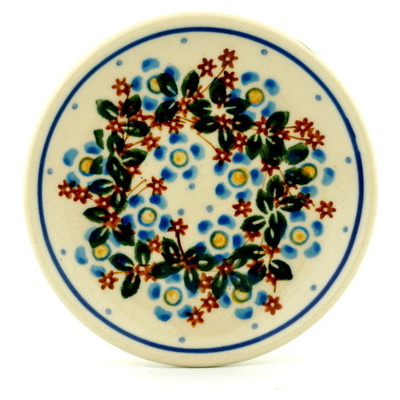 Polish Pottery Mini Plate, Coaster plate Brown Daisy Wreath