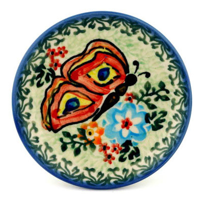 Polish Pottery Mini Plate, Coaster plate Butterfly Adventure UNIKAT