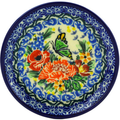 Polish Pottery Mini Plate, Coaster plate Butterfly Meadow UNIKAT
