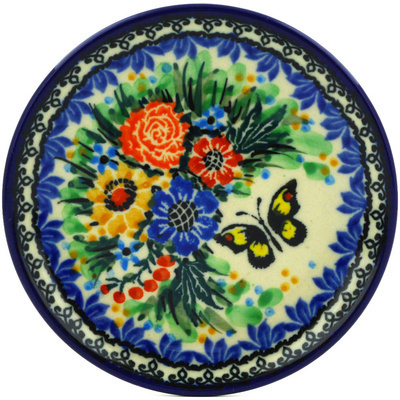 Polish Pottery Mini Plate, Coaster plate Butterfly Meadow UNIKAT