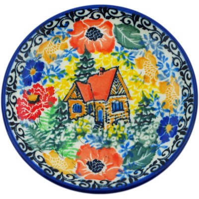 Polish Pottery Mini Plate, Coaster plate Cabin Meadow UNIKAT