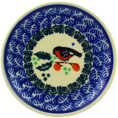 Polish Pottery Mini Plate, Coaster plate Christmas Chickadee