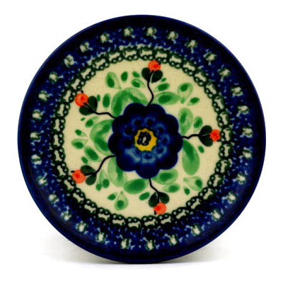 Polish Pottery Mini Plate, Coaster plate Cobalt Poppies UNIKAT