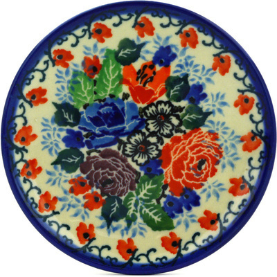 Polish Pottery Mini Plate, Coaster plate Copper Rose Meadow UNIKAT