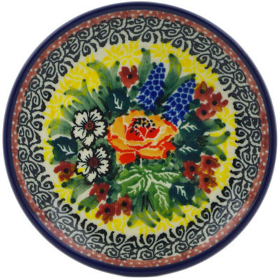 Polish Pottery Mini Plate, Coaster plate Copper Rose Meadow UNIKAT
