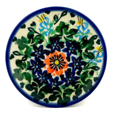 Polish Pottery Mini Plate, Coaster plate Cornflower Dance UNIKAT