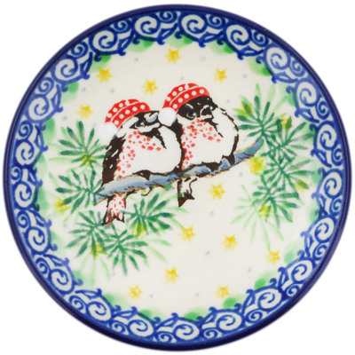 Polish Pottery Mini Plate, Coaster plate Cozy Bullfinch UNIKAT