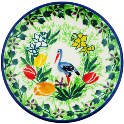 Polish Pottery Mini Plate, Coaster plate Crane In Tulip Splendor UNIKAT