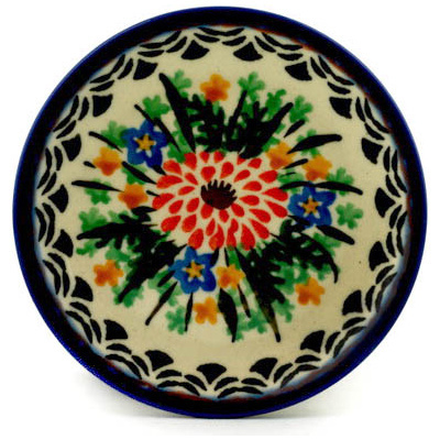 Polish Pottery Mini Plate, Coaster plate Dahlia Garden UNIKAT