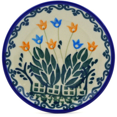 Polish Pottery Mini Plate, Coaster plate Dancing Tulips