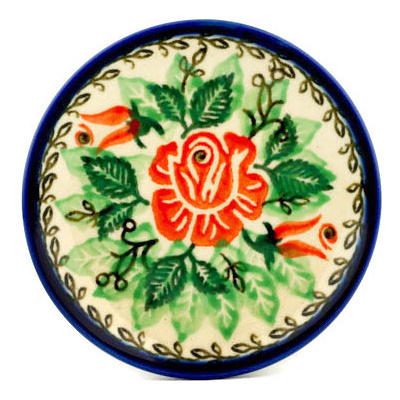 Polish Pottery Mini Plate, Coaster plate Diamond Roses UNIKAT