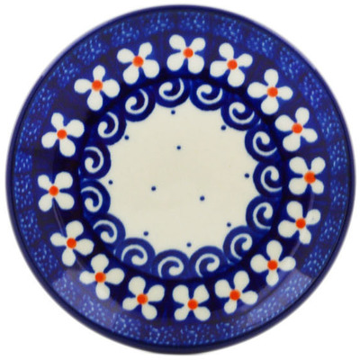 Polish Pottery Mini Plate, Coaster plate Dots And Daisies