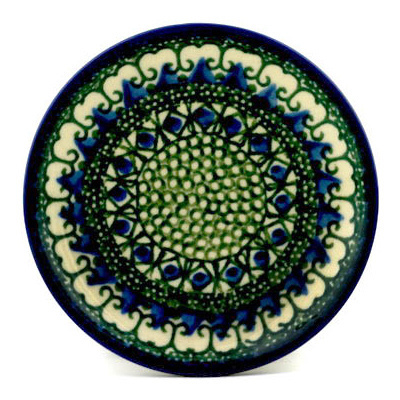 Polish Pottery Mini Plate, Coaster plate Emerald Blue Bells UNIKAT