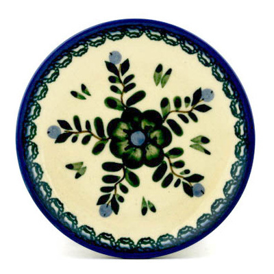 Polish Pottery Mini Plate, Coaster plate Emerald Poppy Circle UNIKAT