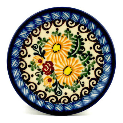 Polish Pottery Mini Plate, Coaster plate Fall Sunflowers UNIKAT