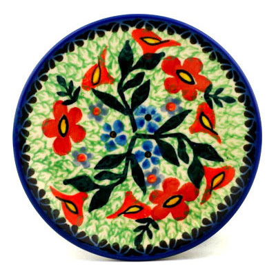 Polish Pottery Mini Plate, Coaster plate Feisty Tulips UNIKAT