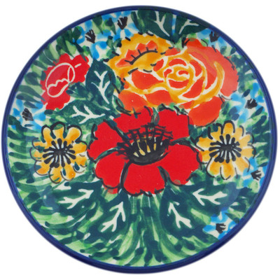 Polish Pottery Mini Plate, Coaster plate Fiery Bouquet UNIKAT