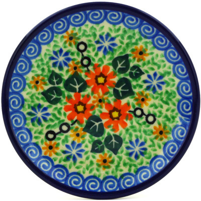 Polish Pottery Mini Plate, Coaster plate Fire Daisy UNIKAT