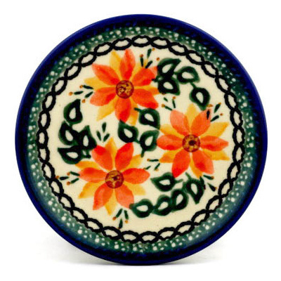 Polish Pottery Mini Plate, Coaster plate Fire Flower UNIKAT