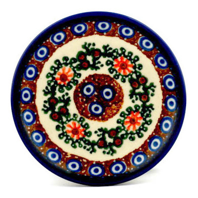 Polish Pottery Mini Plate, Coaster plate Floral Peacock UNIKAT