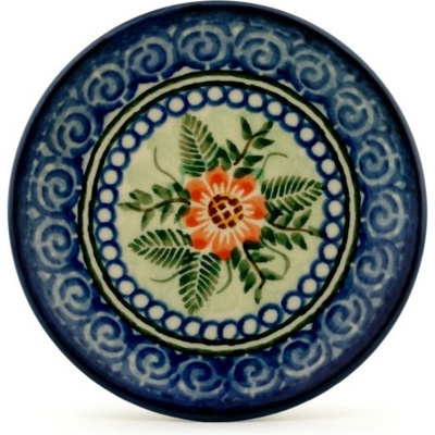 Polish Pottery Mini Plate, Coaster plate Flowering Ferns UNIKAT