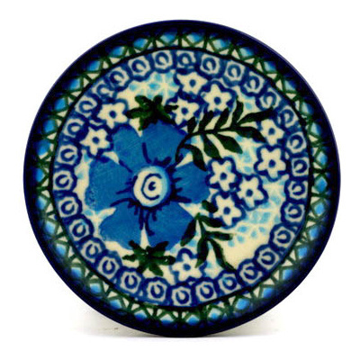 Polish Pottery Mini Plate, Coaster plate Garden Blues UNIKAT