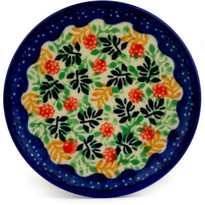 Polish Pottery Mini Plate, Coaster plate Golden Leaves UNIKAT