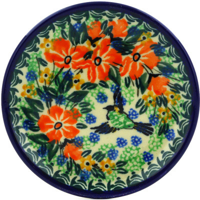 Polish Pottery Mini Plate, Coaster plate Green Bird UNIKAT