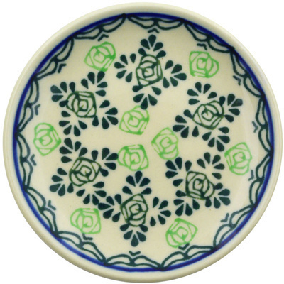 Polish Pottery Mini Plate, Coaster plate Green Cabbage Rose