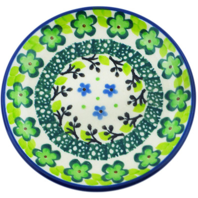 Polish Pottery Mini Plate, Coaster plate Green Chrysanthemums UNIKAT