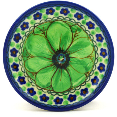 Polish Pottery Mini Plate, Coaster plate Green Pansies UNIKAT