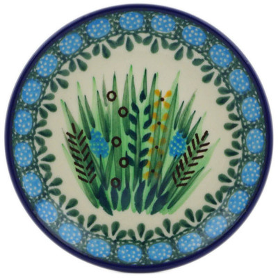 Polish Pottery Mini Plate, Coaster plate Green Prairie UNIKAT