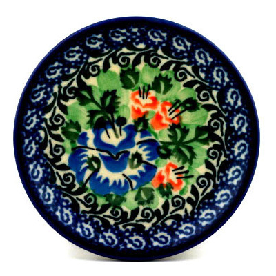 Polish Pottery Mini Plate, Coaster plate Happy Bells UNIKAT