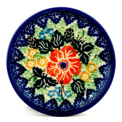 Polish Pottery Mini Plate, Coaster plate Hibiscus Parade UNIKAT